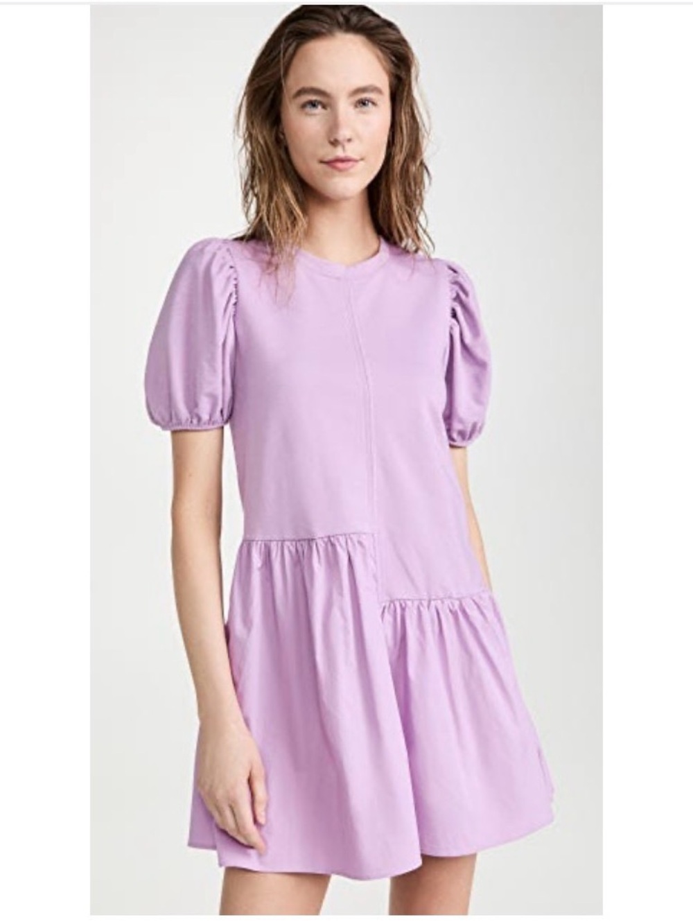 English Factory Lilac Puff-Sleeve Knit Woven Mixed women Dress Size M